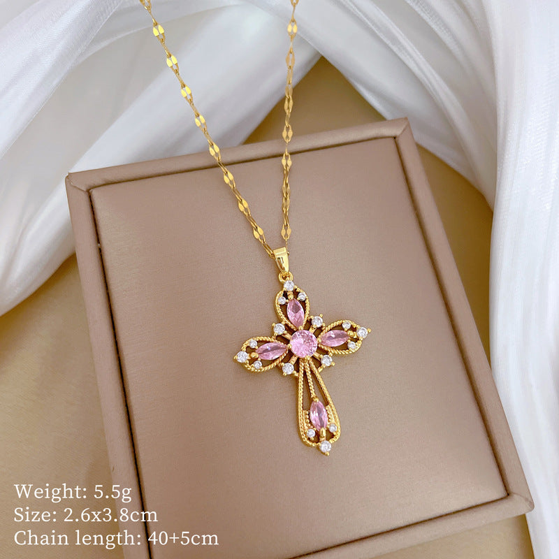 Collana da donna minimalista con intarsio di strass, in acciaio al titanio, con design geometrico