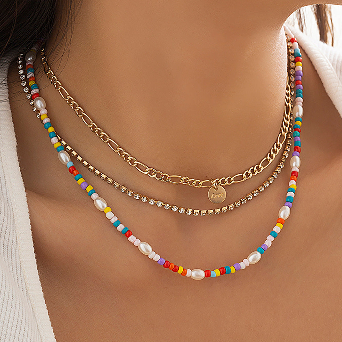 Collar Minimalista con Colgante de Letra, de Aleación con Acabado Chapado y Diseño Multicapa