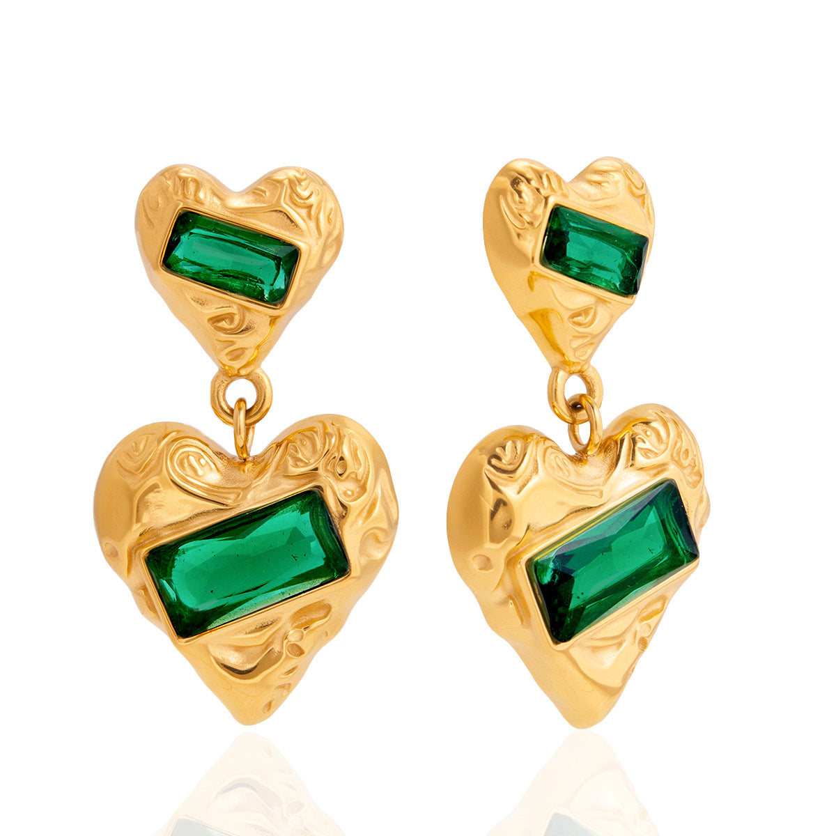 Elegant Heart Geometric Stainless Steel PVD Cubic Zirconia Stud Earrings for Women
