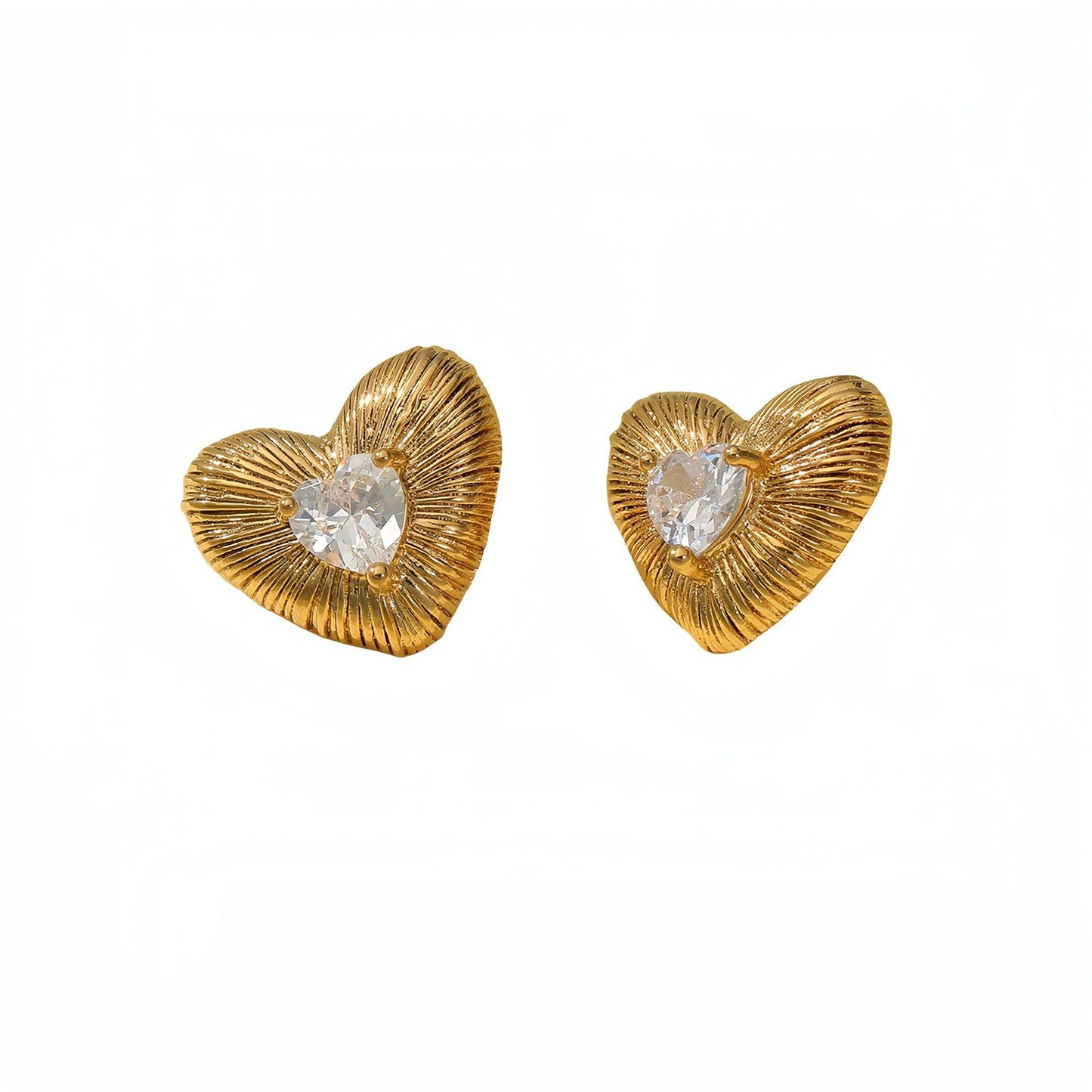 Pendientes de Acero de Titanio con Forma de Corazón Estilo Corte Francés Elegante con Incrustaciones de Zirconia Chapados para Mujer