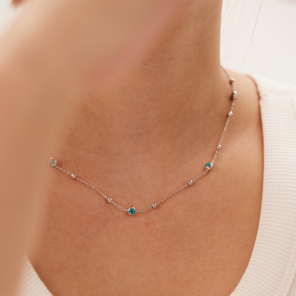 Collana con Pendente Geometrico Minimalista da Donna in Acciaio Inossidabile con Placcatura in Oro 18K e Perline Turchesi