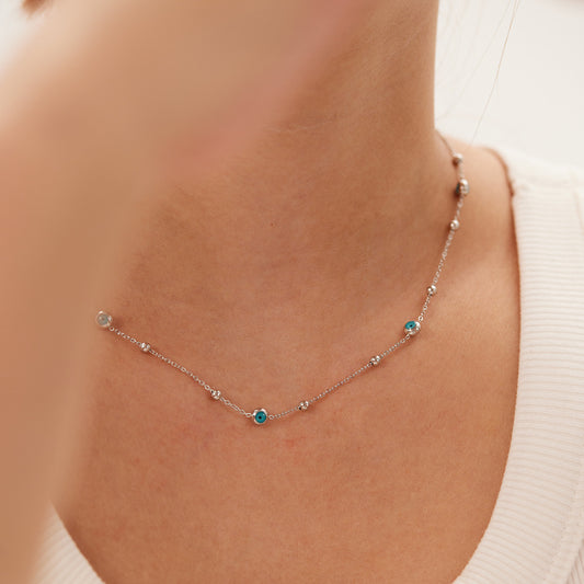 Minimalist Geometric Pendant Necklace in Stainless Steel with 18K Gold Plating and Turquoise Beads for Women