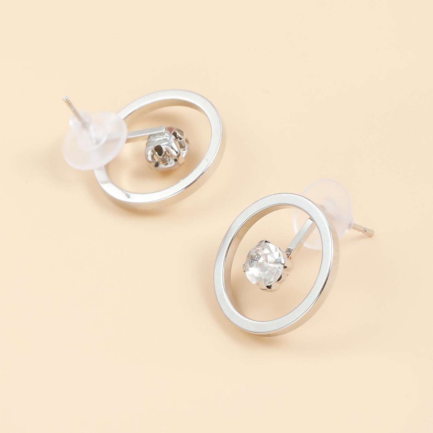 Pendientes de aro redondos geométricos colgantes para mujer con incrustaciones de diamantes de imitación y acabado chapado