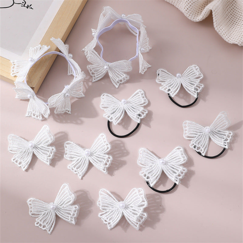 Conjunto de accesorios para el cabello de niña estilo INS con lazo de doble capa y rosa blanca 3D, que incluye pinzas para el cabello y gomas para el cabello