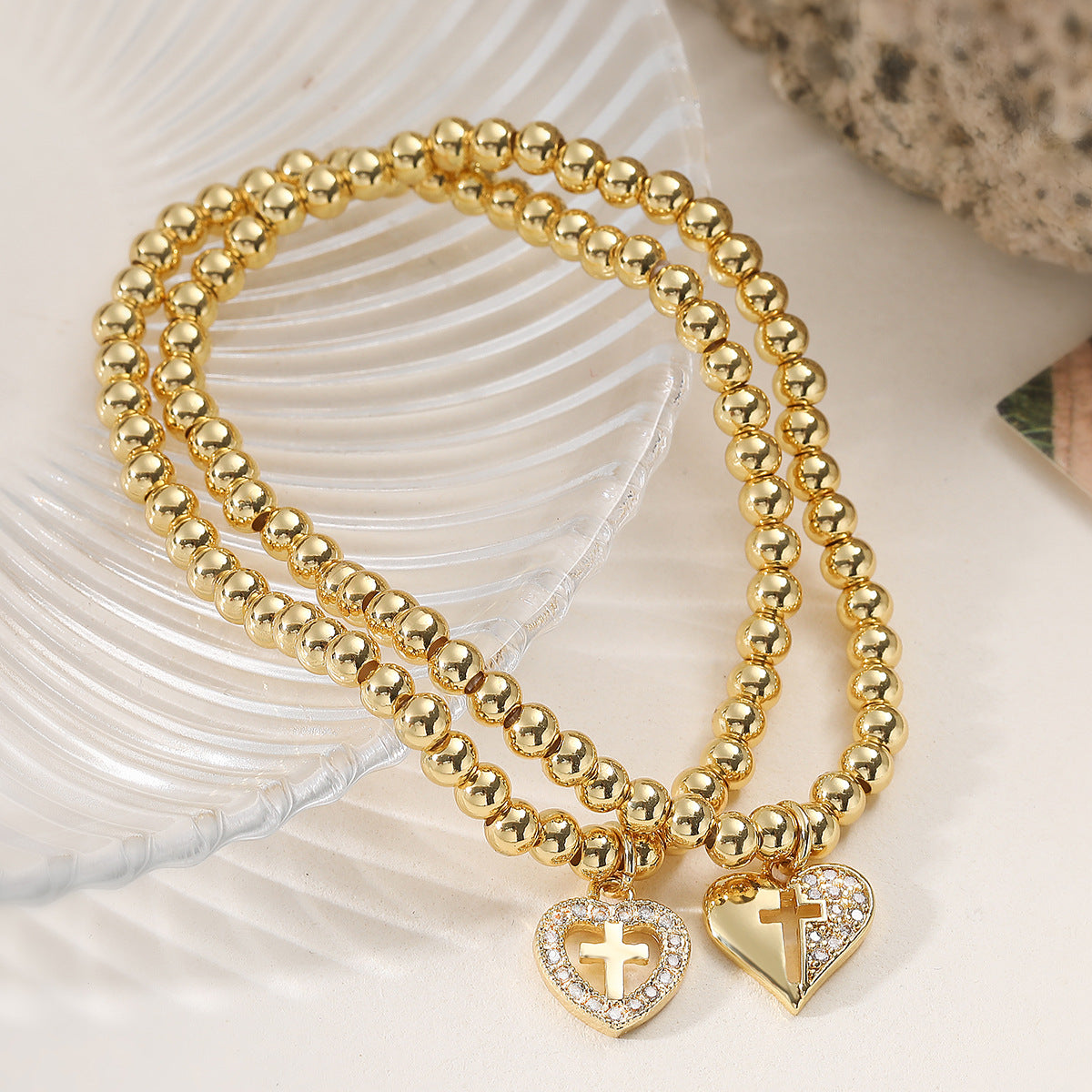 Minimalist 18K Gold Plated Brass Heart Cross Geometric Bracelet for Women