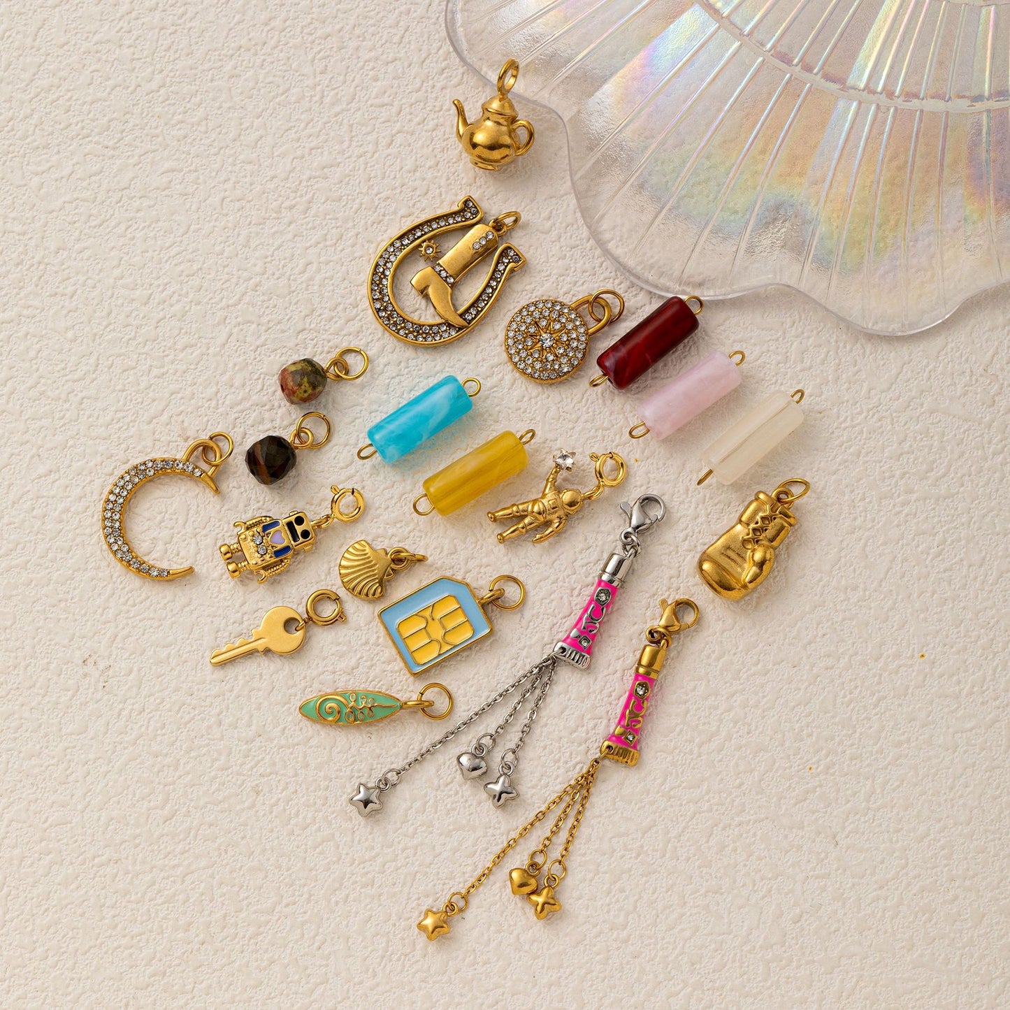 Vintage Gold Plated Stainless Steel Ceramic Moon Astronaut Charm Bar