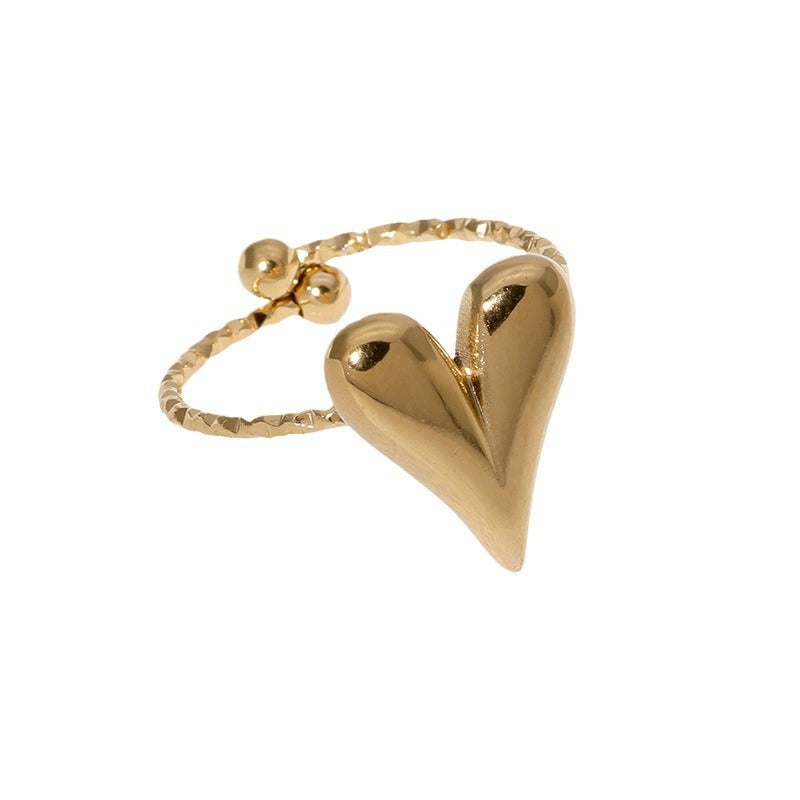 Minimalist Heart-Shaped Open-Ended Stainless Steel Ring with Gold Plating for Women