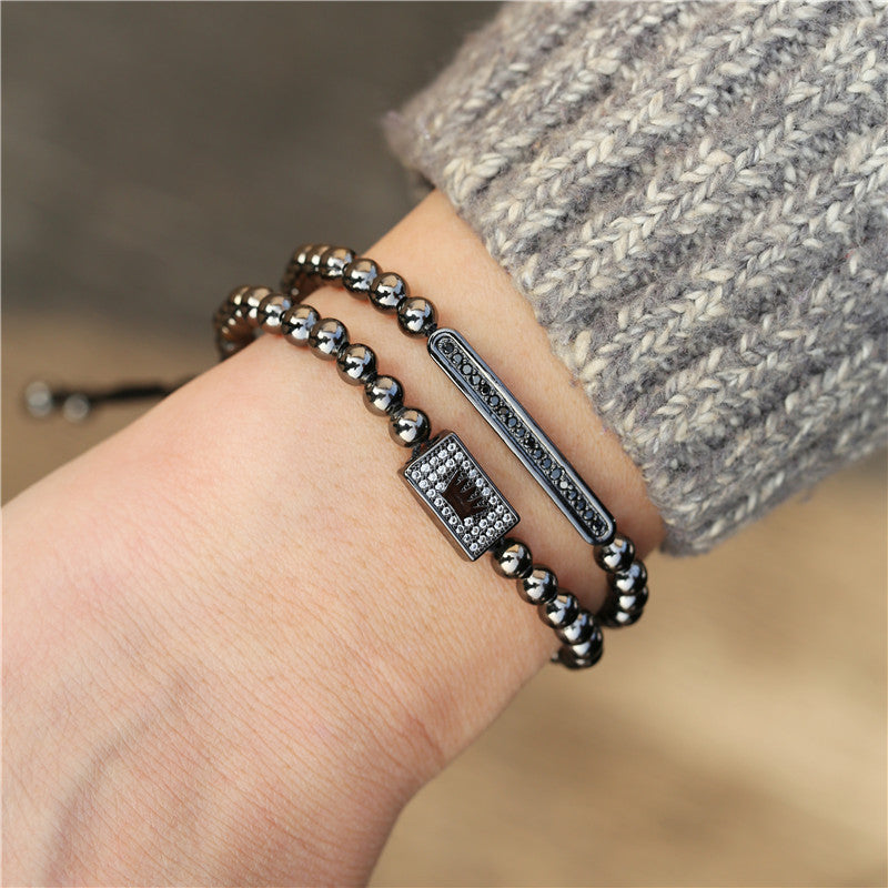 Punk Minimalist Rectangle Micro-Inlaid Cubic Zirconia Alloy Bracelet for Men and Women