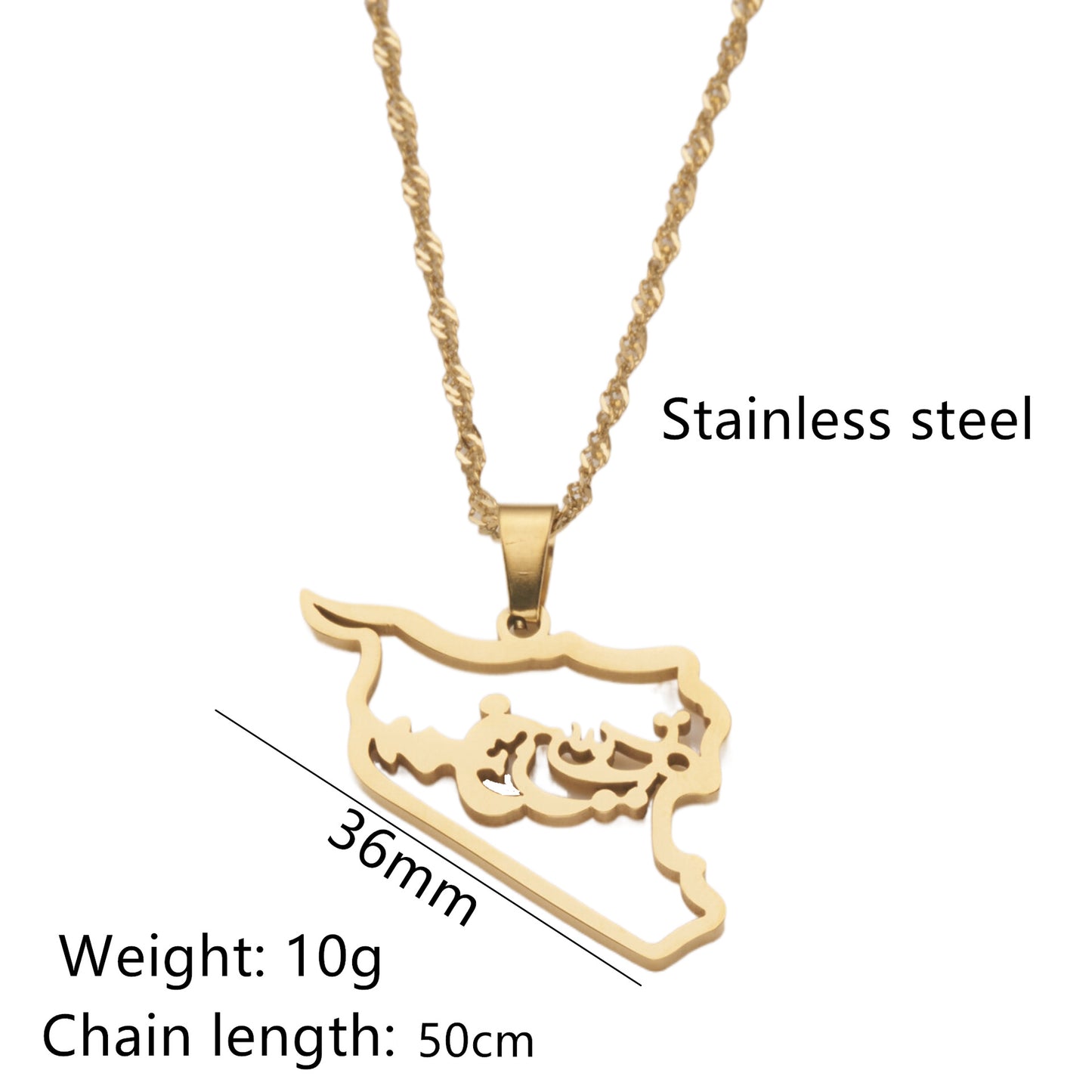 Minimalist Geometric Stainless Steel Syria Map Pendant Necklace with Plated Finish for Women