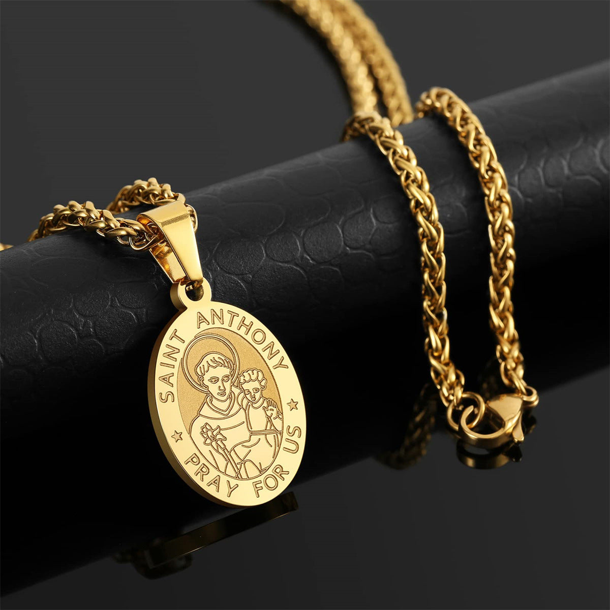 Minimalist Geometric Stainless Steel Saint Anthony Medal Pendant Necklace for Women with Plated Finish