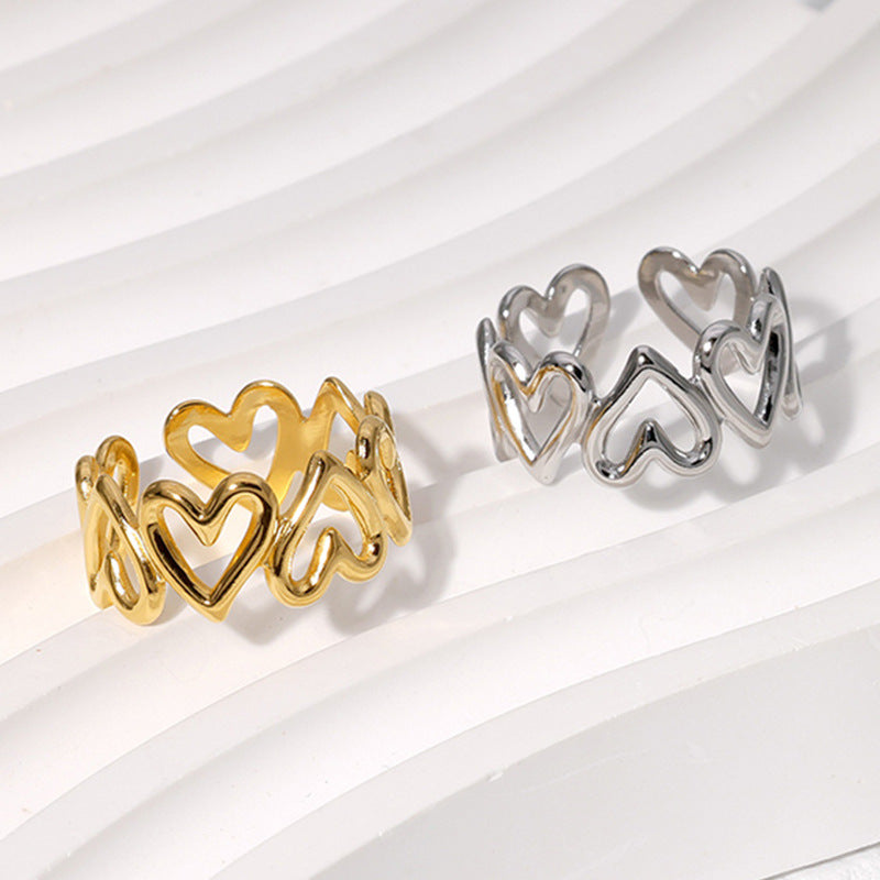Dulce Anillo Minimalista con Forma de Corazón de Acero de Titanio para Mujer con Chapado en Oro de 18K y Banda Abierta Ajustable