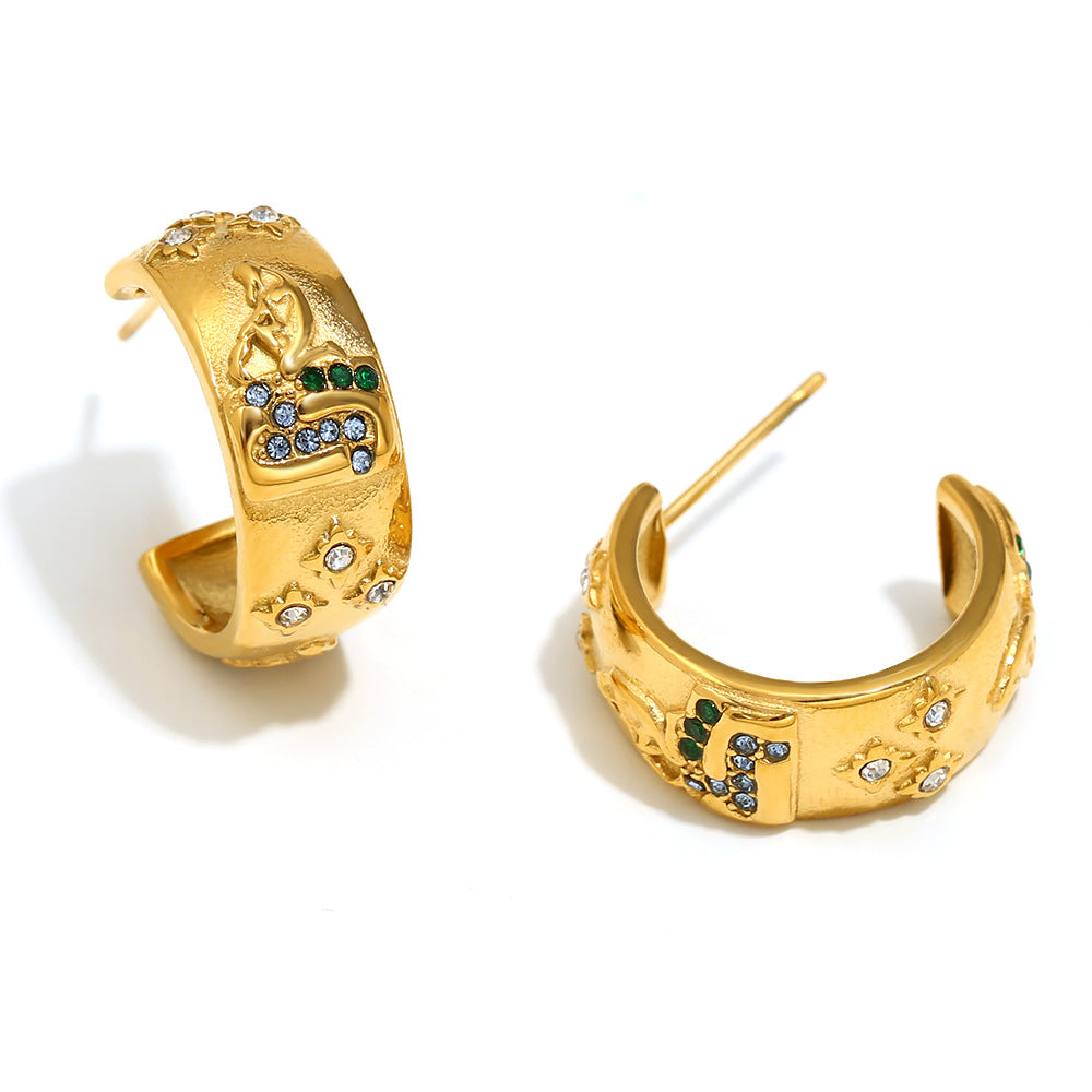 Elegant Geometric 18K Gold Plated Stainless Steel Ring Bracelet Earring Set for Women