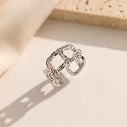 Minimalist Hollow Pig Nose Ring with Full Rhinestone Inlay and Light Zircon Accents in Titanium Steel for Women