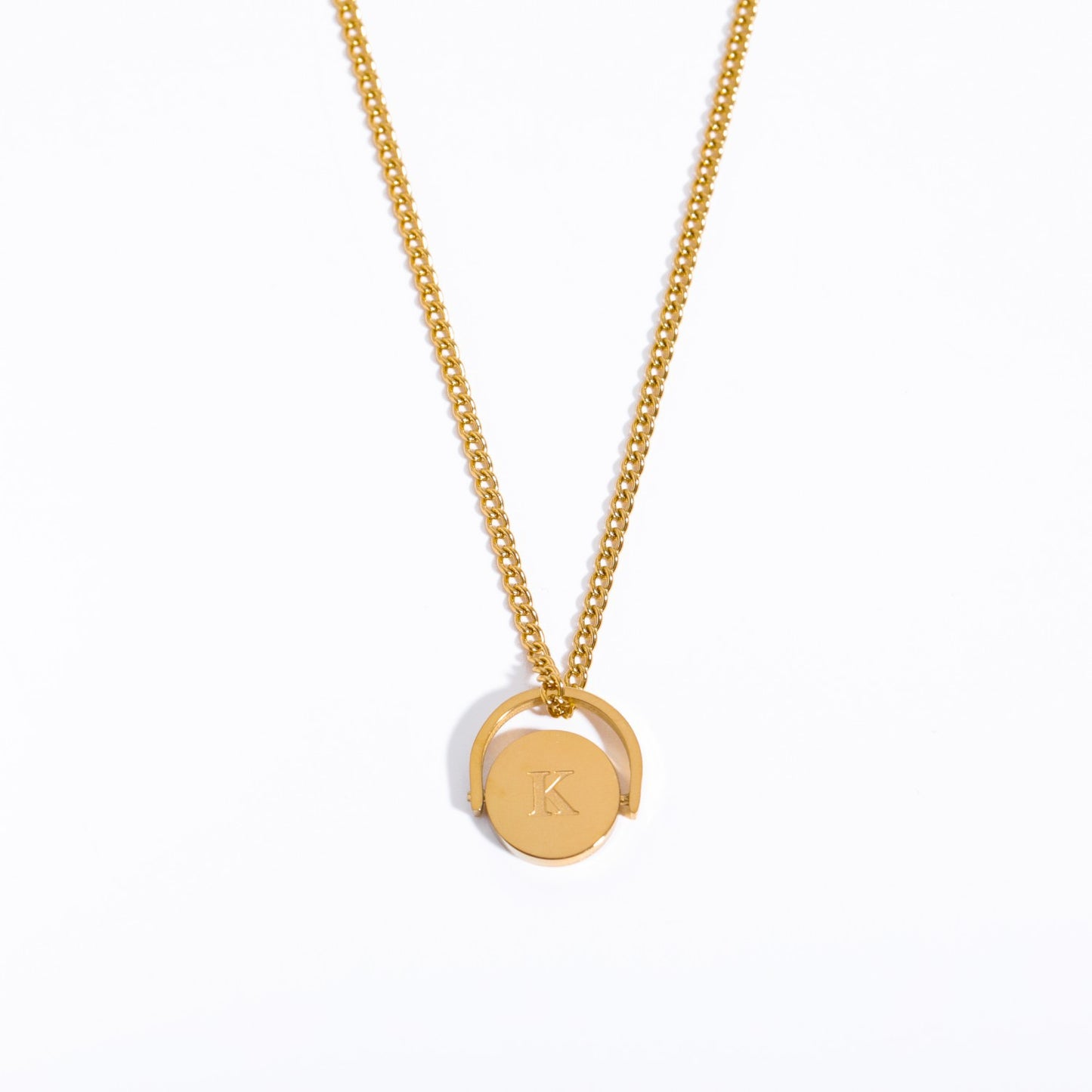 Minimalist Letter Shape Titanium Steel Pendant Necklace with Enamel Finish and Oval Stainless Steel Charm on O-Chain for Women