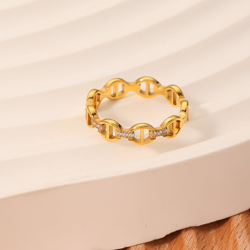 Anillo minimalista geométrico de acero inoxidable con micro-pavé de diamantes de imitación para mujer, hipoalergénico y resistente al deslustre, anillo de moda para el dedo índice