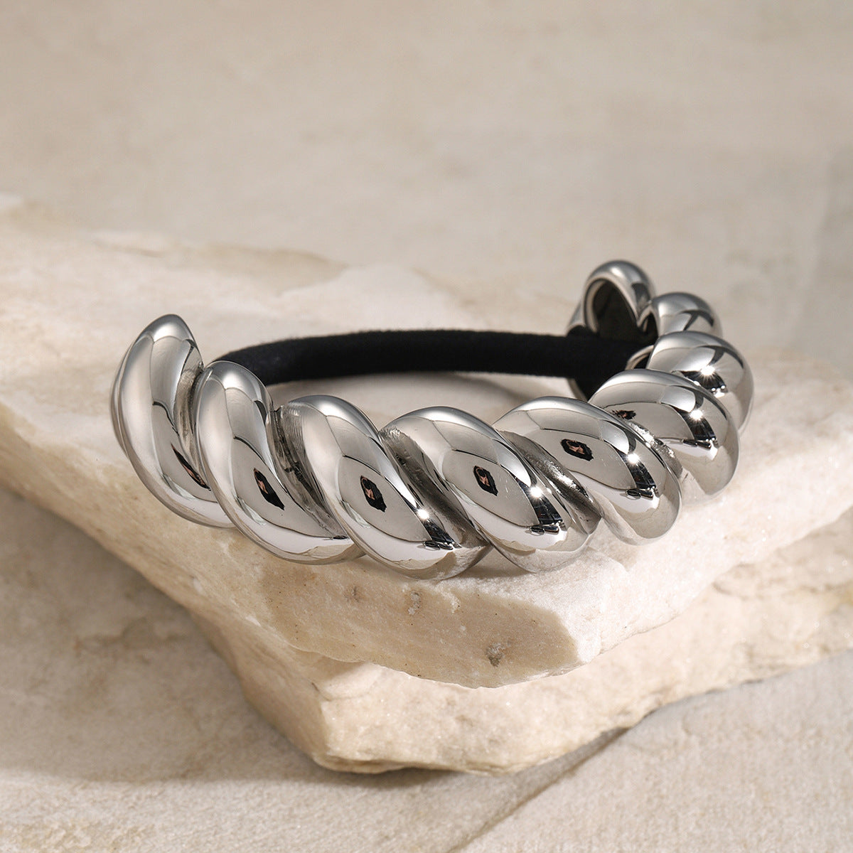 Minimalist Braided Stainless Steel Hair Tie for Ponytail with Plated Finish