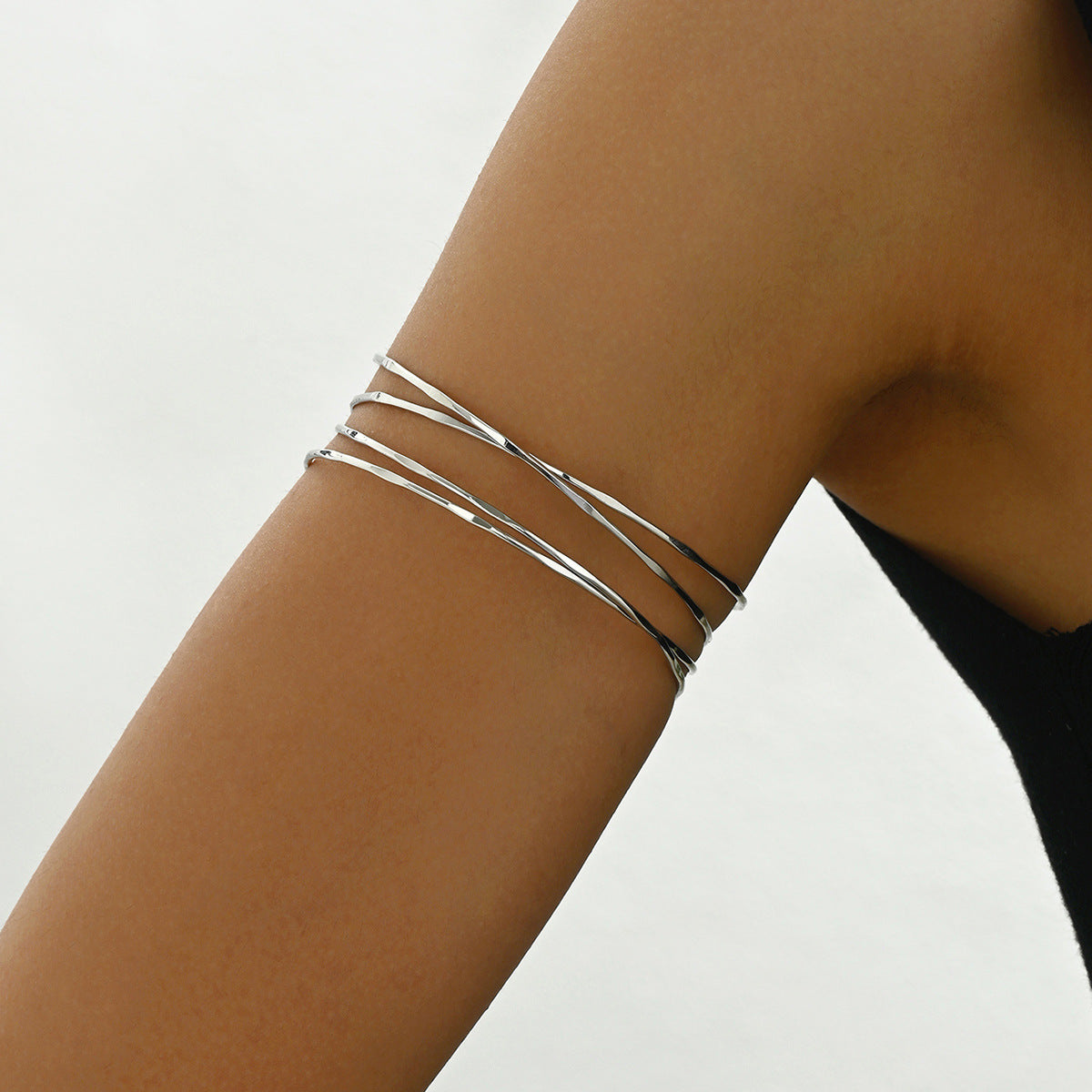Minimalist Geometric Alloy Bracelet for Women with Plated Finish Multi-Layer Arm Cuff
