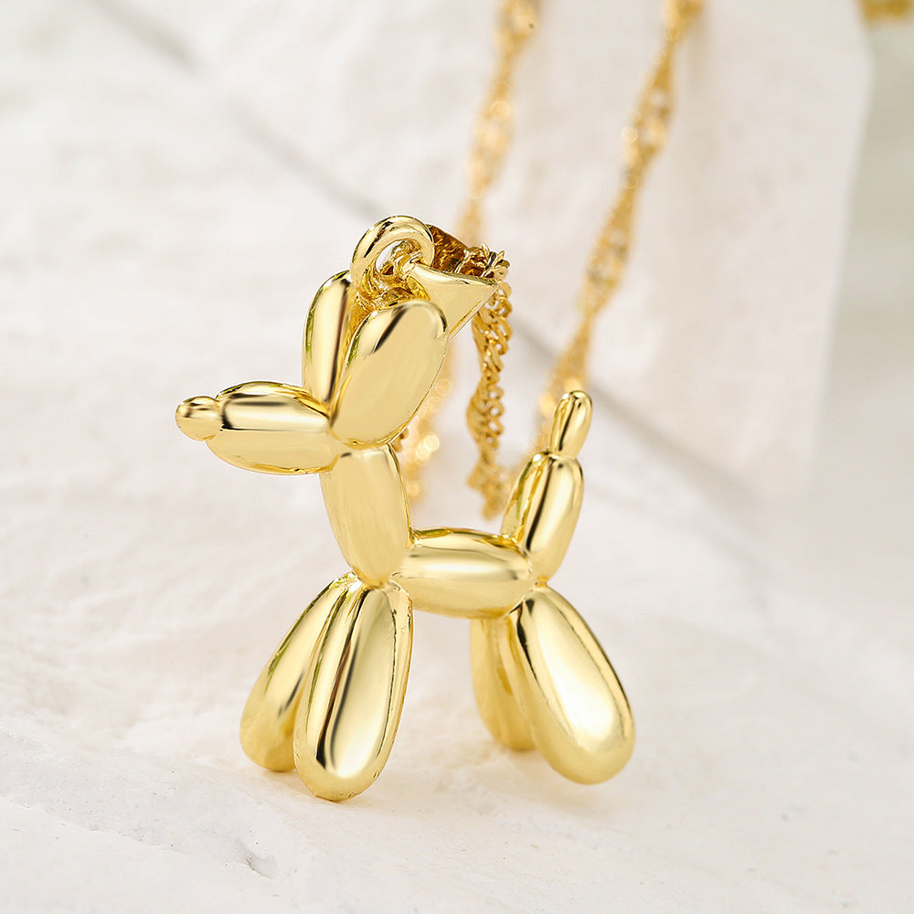 Cute Dog Pendant Necklace for Women in Copper with 18K Gold Plating, Geometric Design Locket Chain