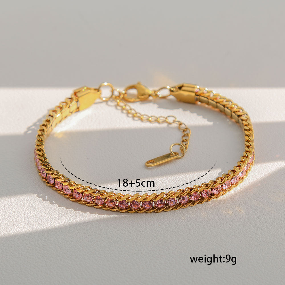 Minimalist U-Shaped Titanium Steel Bracelet for Women with Rhinestone Inlay and Plated Finish