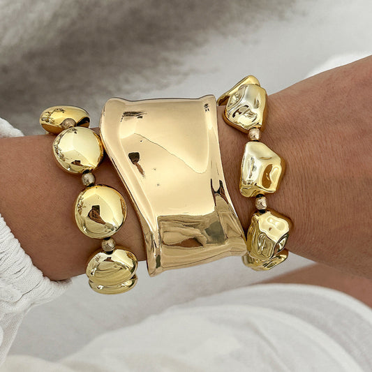 Pulsera barroca asimétrica geométrica de aleación con acabado pulido para mujer