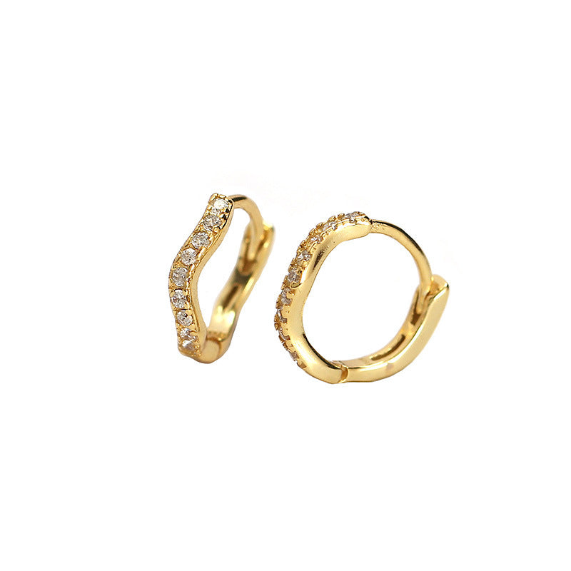 Minimalist Wave-Shaped S925 Sterling Silver Stud Earrings with Rhinestone Inlay for Women