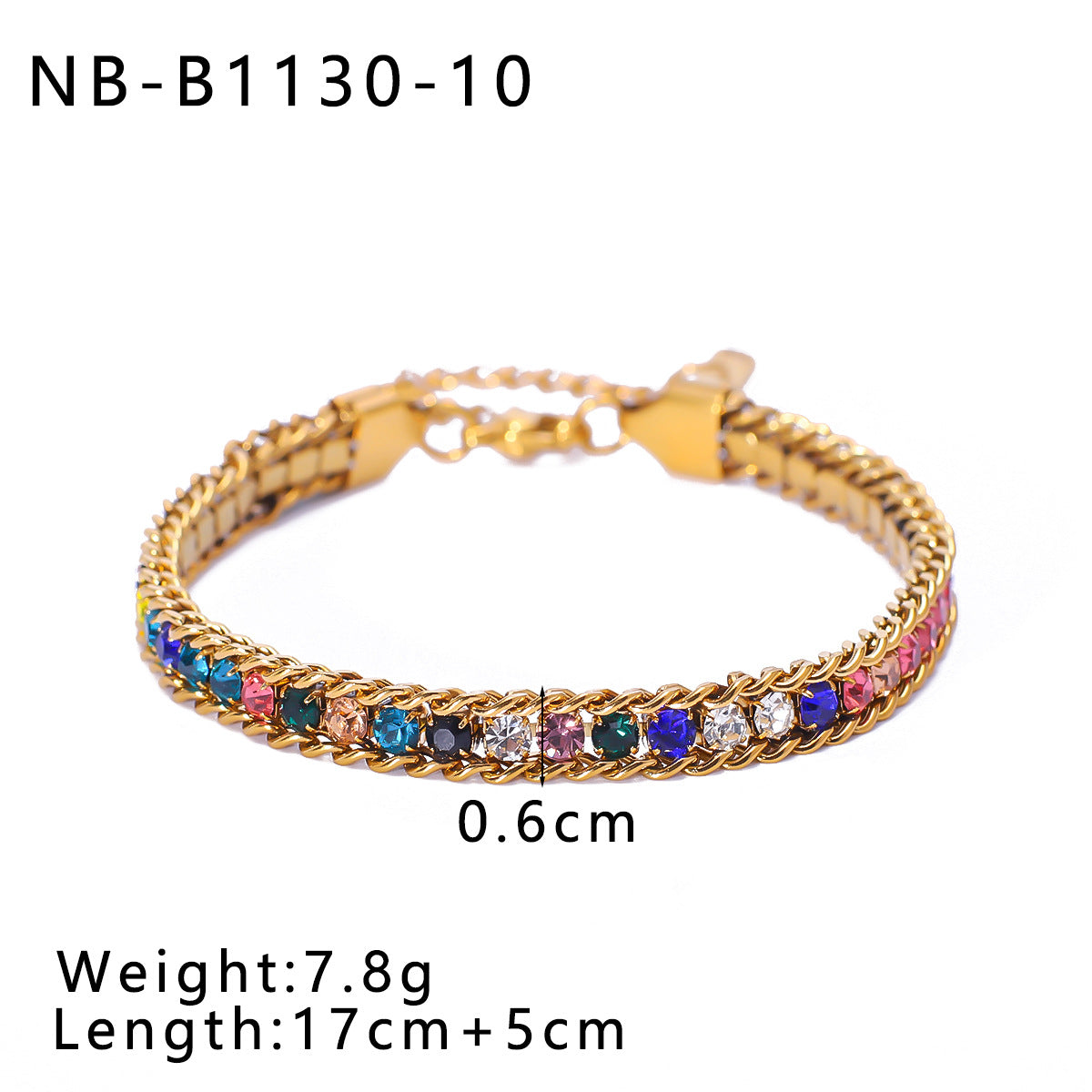 Bohemian Stainless Steel 18K Gold Plated Geometric Bracelet with Colorful Rhinestones Minimalist Women's Jewelry