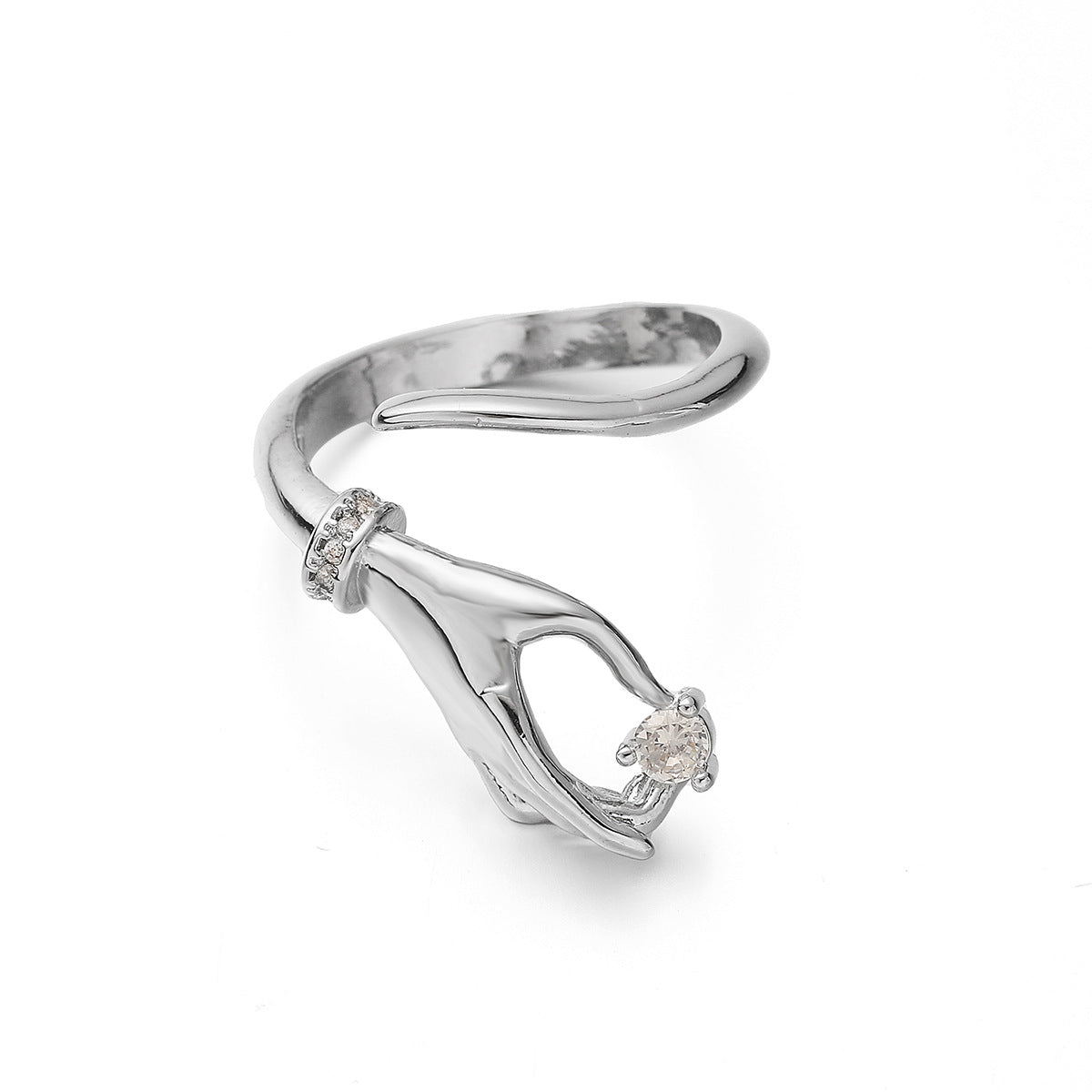 Minimalist Geometric Copper Ring with 18K Gold Plating and Zircon Inlay for Women