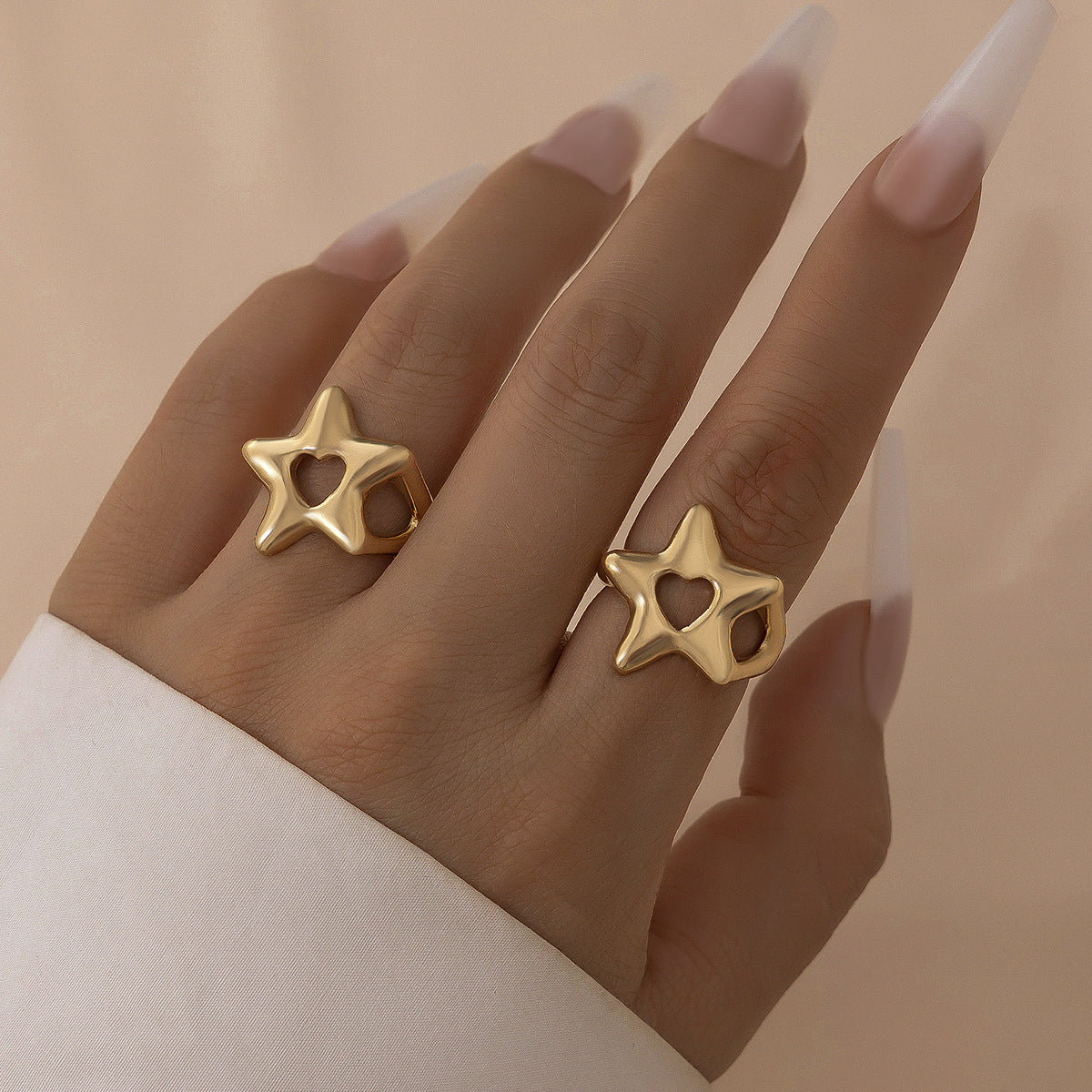 Elegant Star Heart Shaped Alloy Plated Ring Set for Women