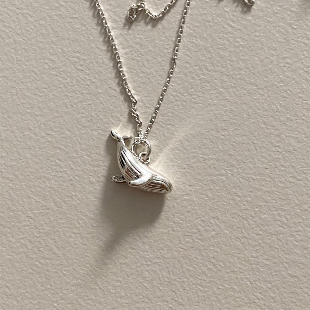 Minimalist Whale Pendant Necklace in 925 Sterling Silver with Geometric Accent for Women