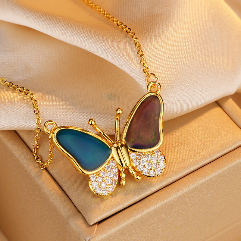 Color Changing Butterfly Magnetic Necklace Titanium Steel Plated Brass Pendant Singapore Chain Unisex Jewelry
