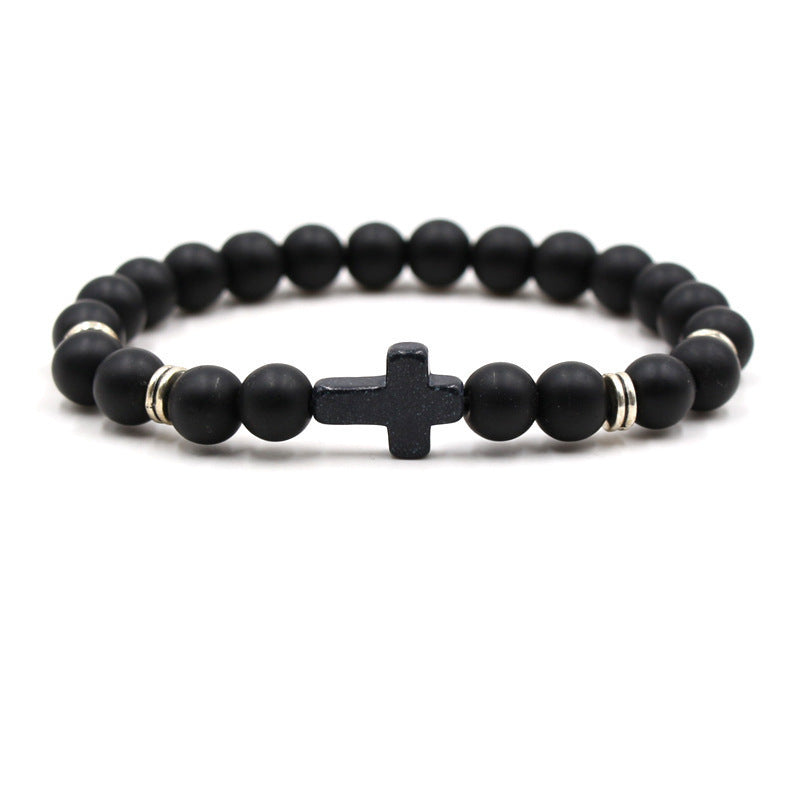 Natural Stone Cross Stretch Bracelet Unisex