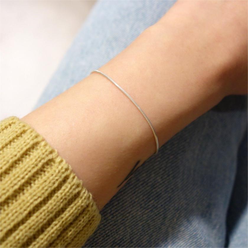 Bracciale da donna a catena serpente geometrica in argento sterling 925 placcato oro "Sweet"