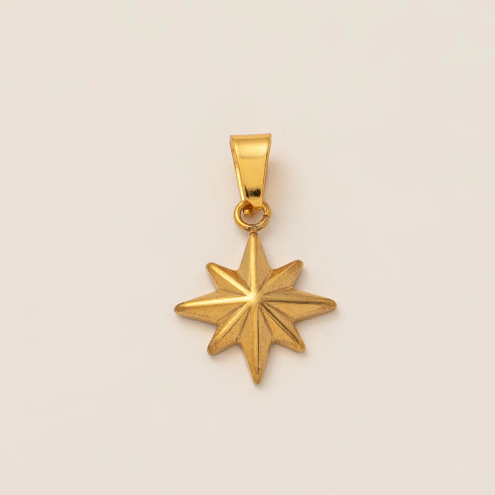 Ciondolo Bar Vintage in Acciaio Inossidabile Placcato Oro 18K con Motivo Geometrico Sole, Luna e Stella