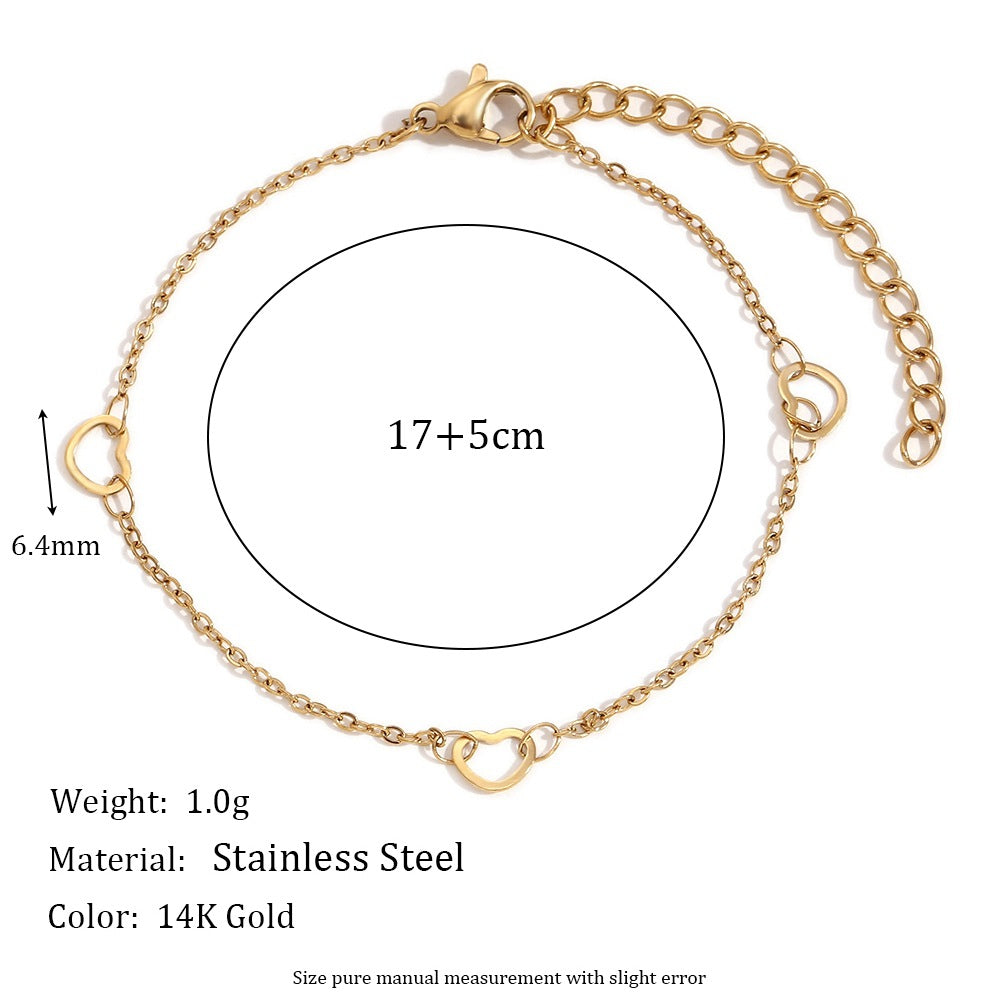 Pulsera Minimalista de Acero Inoxidable Chapado en Oro de 14K con Forma de Corazón para Mujer