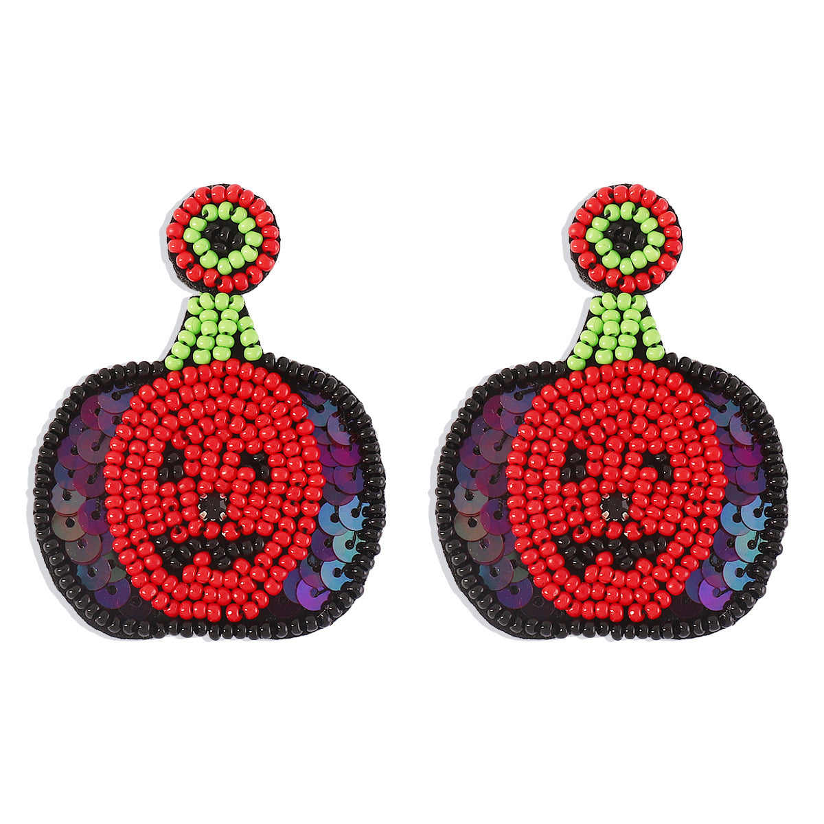 Pendientes llamativos estilo punk de Halloween con forma de calavera y calabaza, con lentejuelas y chaquiras en postes de acero inoxidable