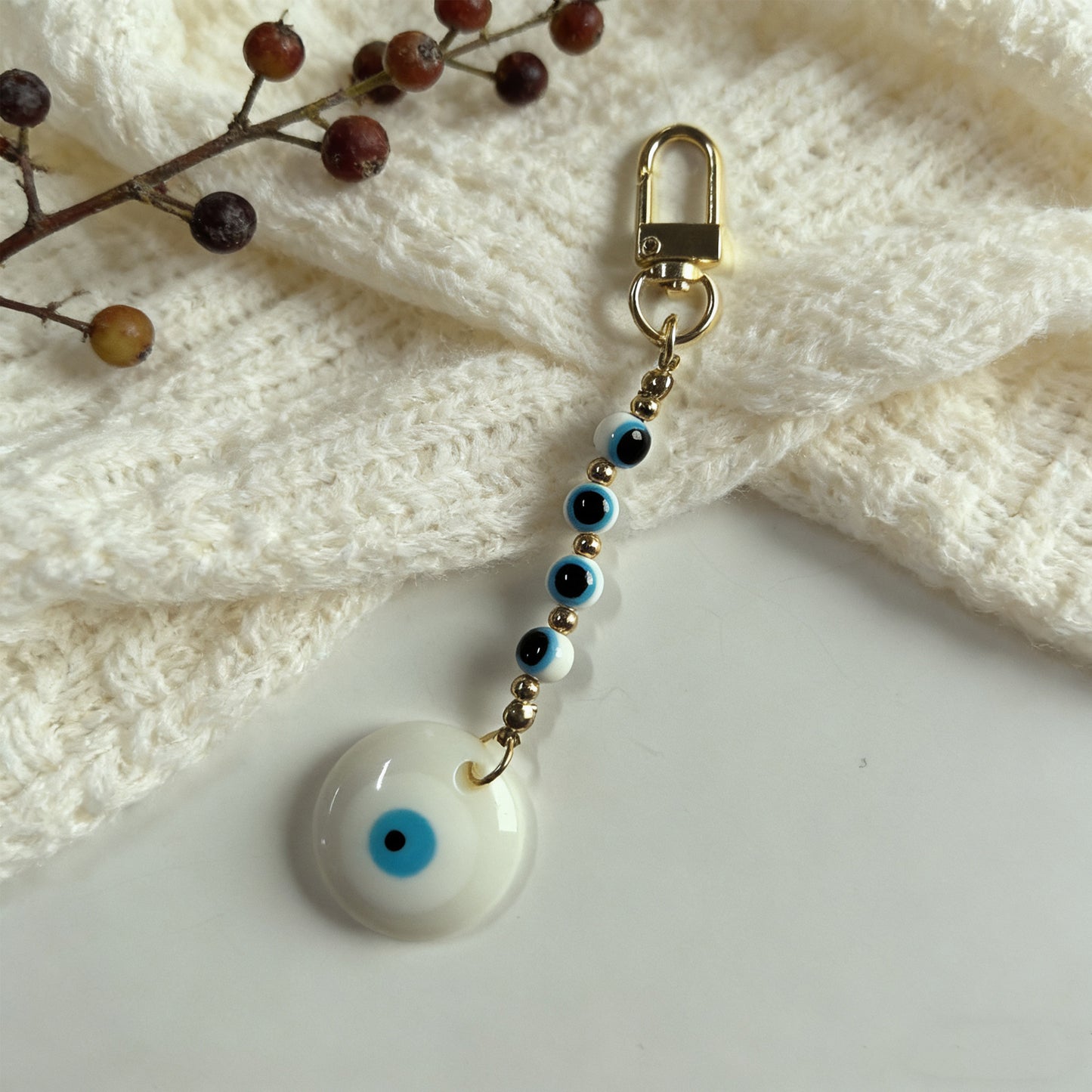 Ethnic Vintage Geometric Round Resin Evil Eye Pendant Keychain Charm