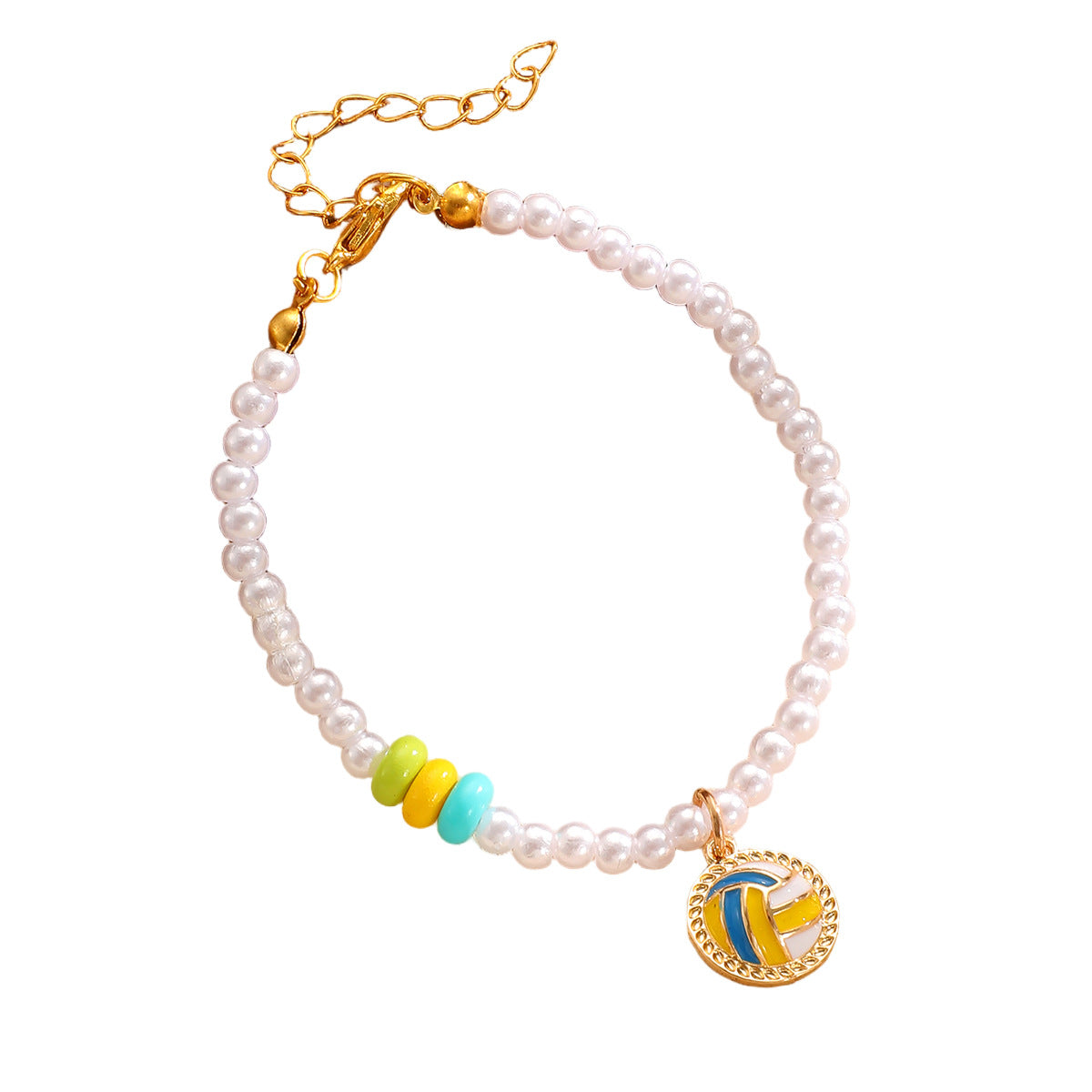 Set di Collana, Bracciale e Orecchini con Pendente a Sfera in Lega di Zinco Placcata Sportiva e Perle per Donna