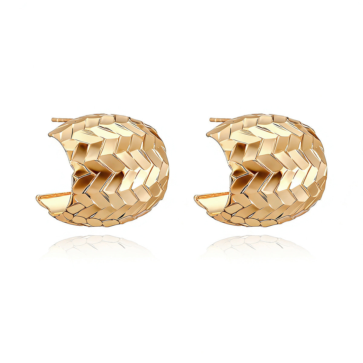 Minimalist 18K Gold Plated Brass Geometric Textured Stud Earrings for Women