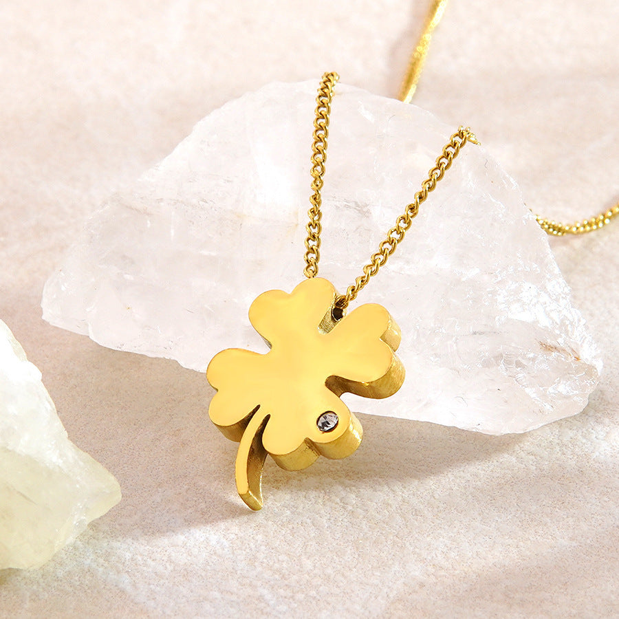 Elegant Geometric Four-Leaf Clover Stainless Steel Plated Necklace for Men and Women