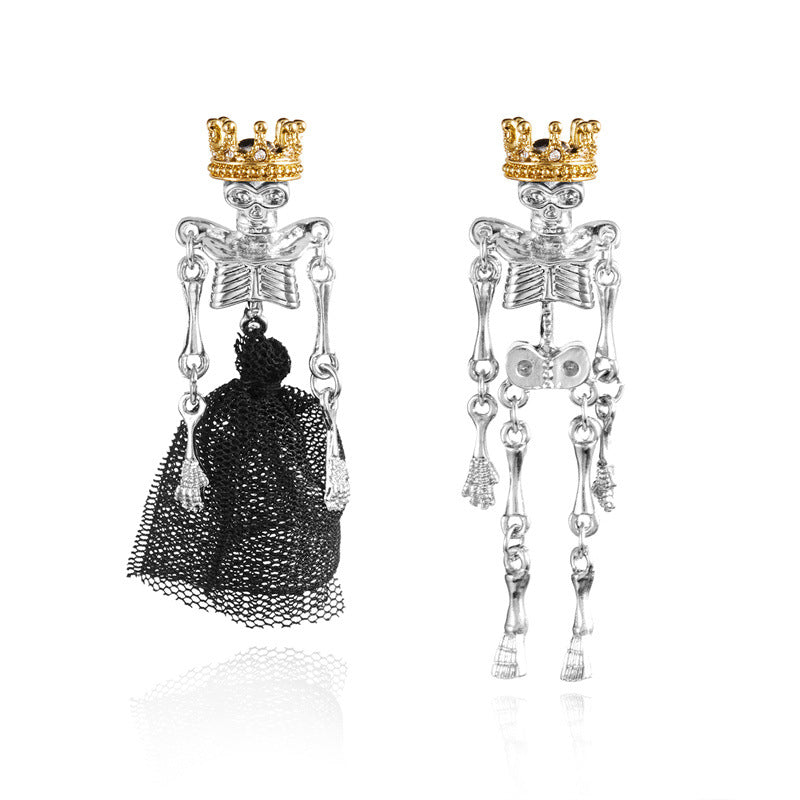 Pendientes de calavera y araña estilo ciberpunk para mujer, de aleación galvanizada, joyería de Halloween con estética oscura