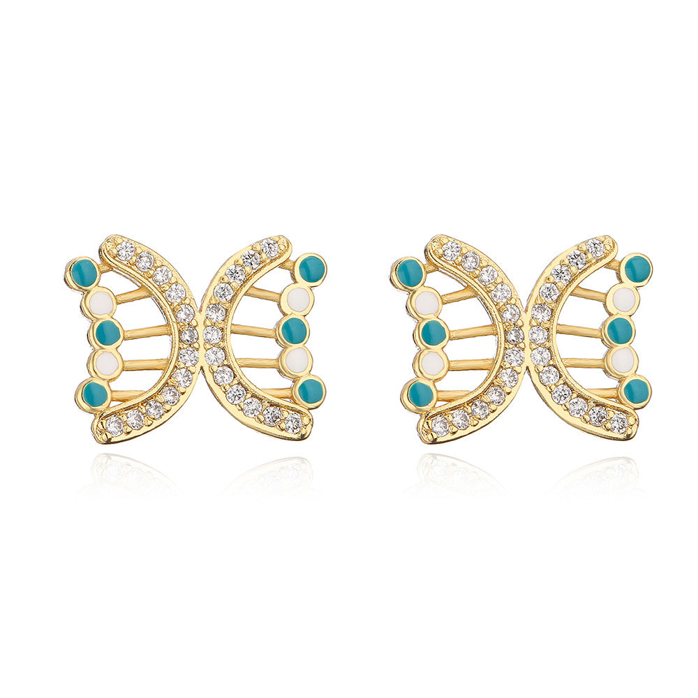 Minimalist Butterfly-Shaped Copper Earrings with 18K Gold Plating and Enamel Finish for Women