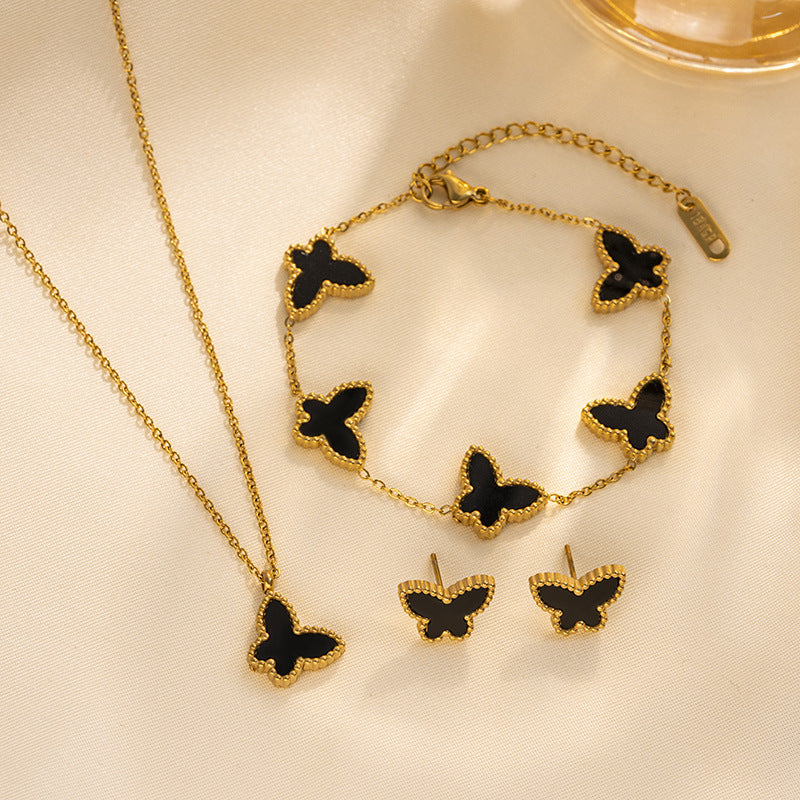 Set di Collane da Donna Minimaliste di Lusso con Cuore e Forme Geometriche in Acciaio al Titanio, Placcate Oro e con Catena a O