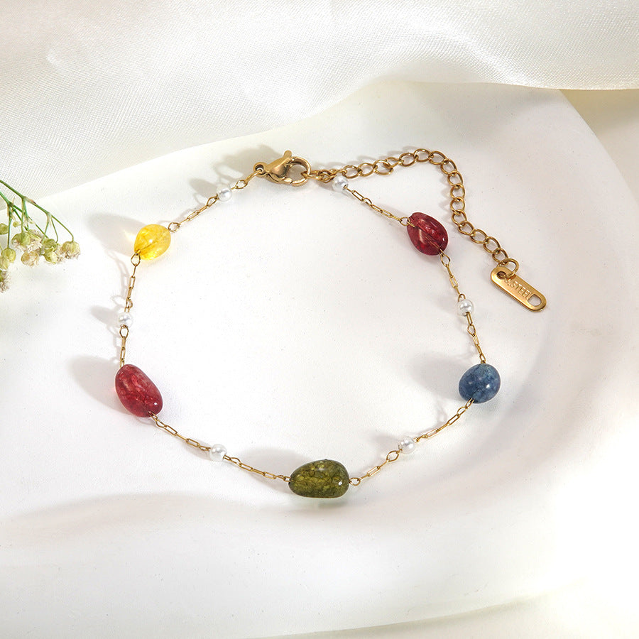 Elegant 18K Gold Plated Geometric Oval Stainless Steel Beaded Necklace for Women