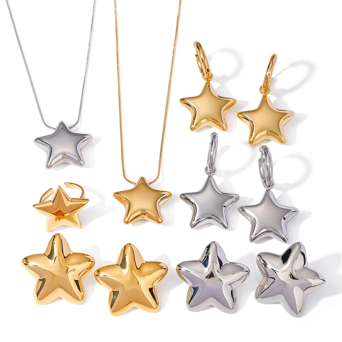 Minimalist 18K Gold Plated Star Stainless Steel Snake Chain Necklace for Women