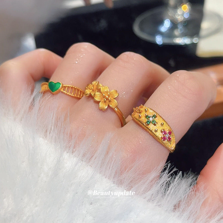 Anello aperto floreale per donna ispirato al vintage in rame con finitura smaltata e accenti di zirconi