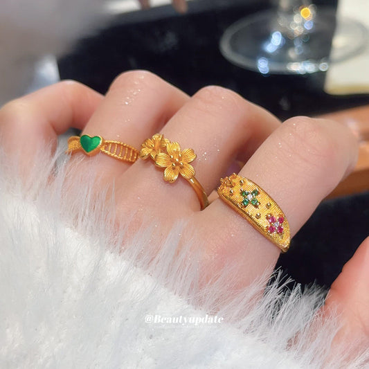 Anello aperto floreale per donna ispirato al vintage in rame con finitura smaltata e accenti di zirconi