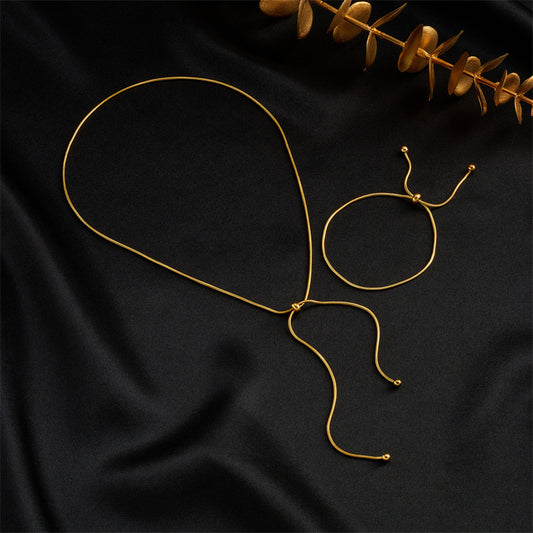 Set Collana e Bracciale da Donna Minimalisti in Acciaio al Titanio a Maglia Serpente con Finitura Placcata