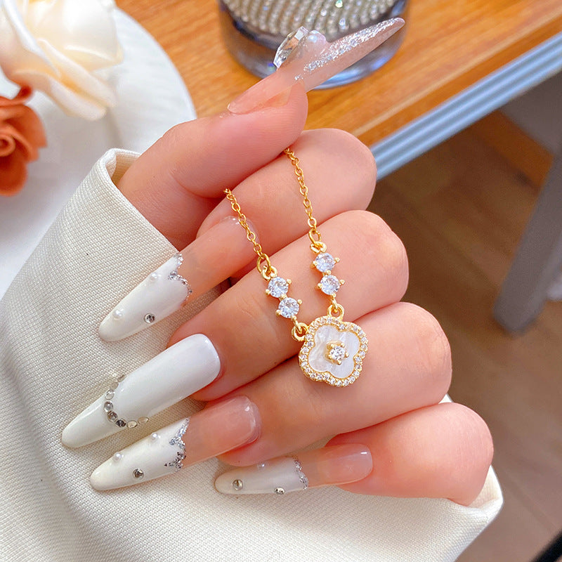 Elegant Luxury Micro-Inlaid Cubic Zirconia Fruit Shape Titanium Steel Necklace with Bamboo Chain