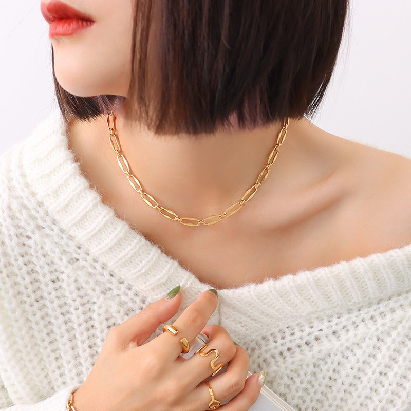 Set di collane a strati geometriche minimaliste in acciaio al titanio con placcatura in oro 18 carati da donna