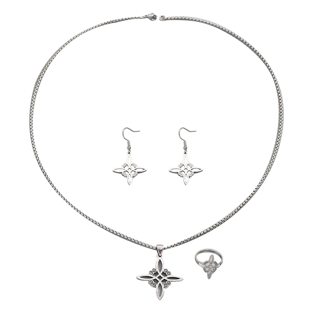 Set Anello da Dito, Collana con Ciondolo a Croce e Orecchini da Donna Stile Hip Hop in Rame con Finitura Placcata